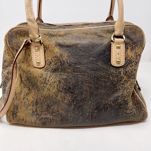 Michael Kors Brown Ultra Distressed Satchel Leather Bag Zip Top Crossbody Strap - Picture 10 of 16